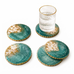 <b>Pink</b> Resin <b>Coasters</b> With Elegant Gold Trim Faux Agate Slice Geode Cup Mat <b>Pink</b> Marble Swirl Epoxy <b>Coasters</b> Set For Aesthetic - Product Image 6