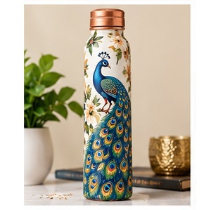 Bouteille d'eau en cuivre mosaïque avec couvercle en cuivre, vaisselle de voyage portable - Product Image 4
