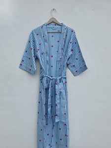 ชุดกิโมโนผ้าฝ้ายพิมพ์ลายบล็อกอินเดียทำมือ 100% โรแมนติก คลาสสิก สำหรับฤดูร้อนและฤดูใบไม้ผลิ เป็นมิตรกับสิ่งแวดล้อม แห้งเร็ว - Product Image 2