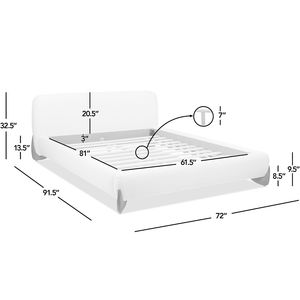 Cama Queen Moderna Estilo Alpino con Plataforma, Tapizada en Bouclé Blanco Marfil - Product Image 1