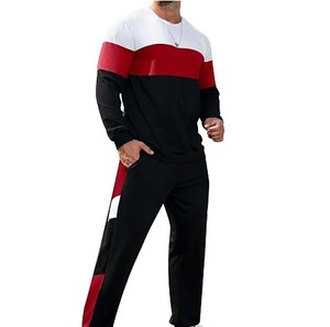 Service OEM ODM – Ensemble de survêtements color block trois tons avec taille élastique, extensible, respirant, pour automne-hiver - Product Image 1