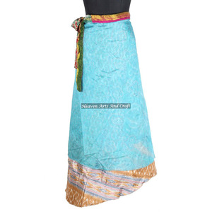 New Sari Silk Ethnic Wrap <b>Skirts</b> Reversible Long Silk Wrap <b>Skirt</b> Indian Long Silk Rapron for Girls Manufacturer Wholesaler - Product Image 4