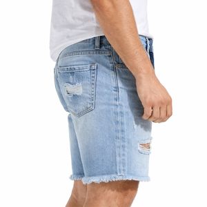 Shorts de mezclilla desgastados de color azul claro para hombre, con dobladillo deshilachado, casuales, de verano, rasgados, de mezclilla suave, de primera calidad. - Product Image 4