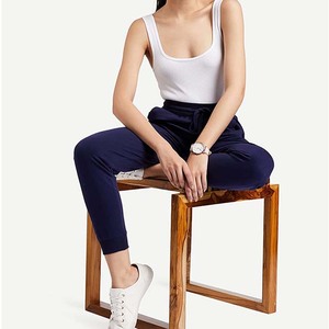 Women's High Waist Drawstring <b>Pants</b> Solid Color Loose Fit Casual Knitted Cotton Trousers With Pockets - Product Image 6