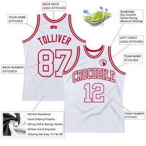 Camiseta de baloncesto blanca personalizada con ribete rojo, nombre y número del equipo sublimados, camiseta sin mangas de malla transpirable para adultos unisex - Product Image 2