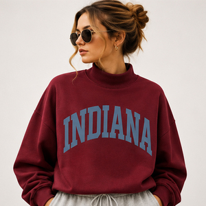 Indiana Women Oversized <b>Turtleneck</b> Sweatshirt Cotton Letter Print Autumn Wear Regular Fit Causal Wear Mock Neck <b>Jumper</b> - Product Image 2