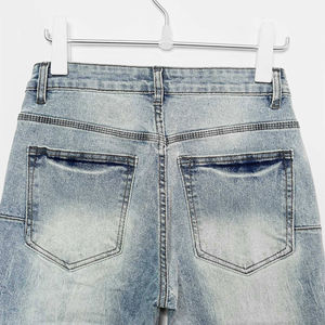 Jean en denim droit imprimé délavé style hip-hop, coupe slim taille mi-haute, déchiré et superposé, collection 2025 pour homme - Product Image 5