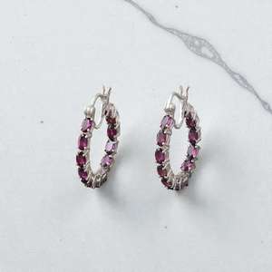 Natural Rhodolite Garnet Stud Earrings 925 Sterling <b>Silver</b> Nickel-Free Elegant Jewelry Gift for Women Anniversary Party Wear - Product Image 5