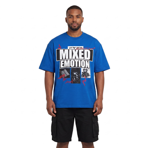 T-shirt à manches courtes pour homme, imprimé graphique surdimensionné, bleu Mixed Emotion, streetwear, 100% coton, mélange de spandex, 320g - Product Image 1