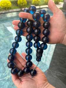Tesbih Azul Oscuro Hecho a Mano, 33 Cuentas de Resina para Oración Islámica con Borla Plateada, Regalo para Él con Destellos Brillantes para Uso Decorativo - Product Image 2