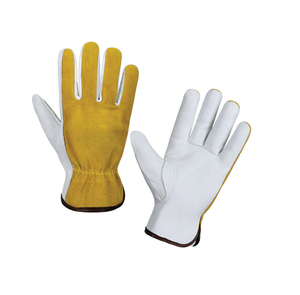 Leather Work <b>Gloves</b> White with Yellow Palm Anti-Slip Anti-static <b>Latex</b>-free Full Texture Safety <b>Gloves</b> Straight Cuff - Product Image 1