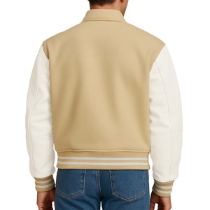 Varsity Jacket <b>Men</b> <b>Black</b> White Sleeve Solid Color Turn-down Collar Button Closure Casual Autumn Wear Varsity Jacket - Product Image 6