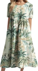 Robe midi à imprimé hawaïen pour femmes, robe d'été tropicale à manches courtes, robe décontractée ample et légère pour la plage - Product Image 3