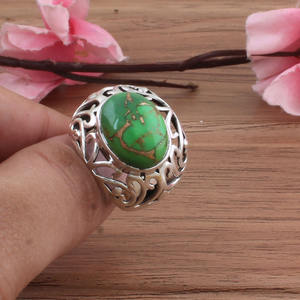 Natural Green Copper Turquoise Bezel Setting Wedding <b>Ring</b> 925 Sterling <b>Silver</b> Mojave Green Stone Band Women <b>Men</b> Gemstone - Product Image 1