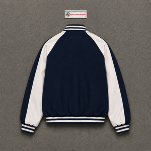 เสื้อแจ็คเก็ตวาร์ซิตี้ผ้าวูลสีกรมท่าสำหรับผู้ชาย ขายส่ง สไตล์พรีปปี้ ปิดด้วยซิป ทรงปกติ ดีไซน์สวมใส่สบาย และเป็นแฟชั่นเสื้อคลุมทันสมัย สีพื้น - Product Image 5