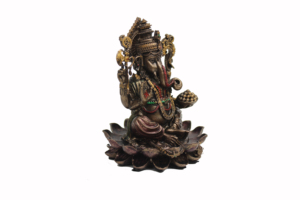Estatua Tradicional Hecha a Mano de Resina con Acabado en Cobre del Dios Ganesha sobre Base de Loto, Ídolo del Dios Hindú, Decoración para el Hogar, Escultura Religiosa - Product Image 3