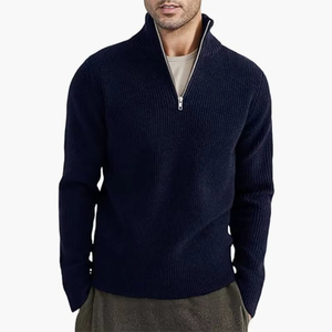 <b>Men's</b> Solid Color Wool 1/4 Zip Turtleneck <b>Cardigan</b> Regular Sleeve Anti-Pilling Thick Knitted Sweater Winter Wear - Product Image 6