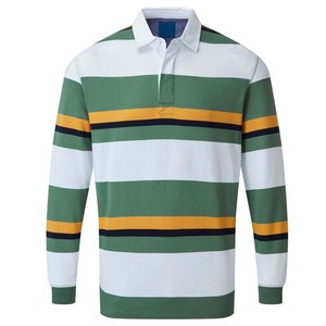 Custom Logo <b>Men</b> Letter Pattern 100% Cotton Breathable Plus Size Oversized Digital Printing <b>Long</b> <b>Sleeve</b> Rugby Shirts <b>Striped</b> - Product Image 3