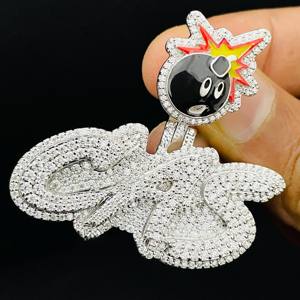 Pendentif en moissanite taille brillant rond motif bombe de dessin animé, en argent 925 plaqué rhodium, style hip-hop, unisexe, pour usage quotidien - Product Image 2