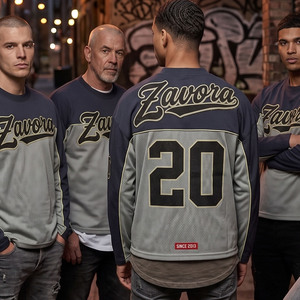 Maillot de football américain à manches longues pour homme, bicolore, en maille, coupe oversize, logo personnalisé, tenue d'équipe, vêtements de sport, OEM en gros - Product Image 3