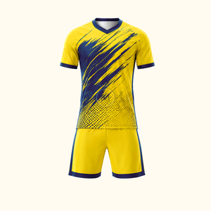Conjunto de Camiseta de Fútbol Amarilla para Hombre, Cuello en V, Manga Corta, Estampado Degradado Sublimado, Malla Transpirable, Ropa Deportiva para Todas las Temporadas - Product Image 2