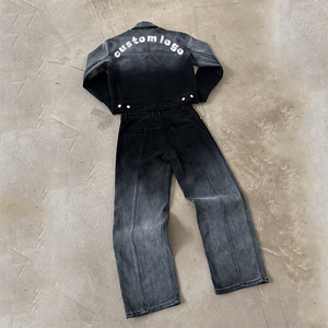 Conjuntos de Chaqueta y Pantalones Vaqueros Térmicos con Bordado, Estilo Casual Urbano de Invierno, Personalizados para Hombre - Product Image 3