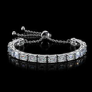 RAMDUT IMPEX Moissanite Emerald-Cut Claw Setting Tennis Bracelet Silver Plated Trendy Unisex Engagement Wedding <b>Gift</b> GRA - Product Image 2