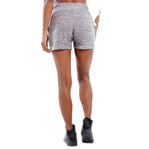 Shorts en jean gris chiné taille haute pour femme - Shorts en jean de coton confortables avec cordon de serrage et poches - Décontracté - Product Image 5