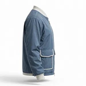 Veste en jean décontractée bleue pour homme, col rabattu, délavée, fermeture boutonnée et zippée, coupe classique, couleur unie, pour l'automne - Product Image 2