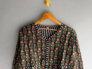 Veste en coton à imprimé floral pour femme, col en V, manches chauve-souris, style Prairie Chic, respirante, idéale pour l'été, cadeau pour elle - Product Image 3