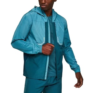Chaqueta Cortavientos con Capucha para Hombre, Color Azul con Bloques de Color, Cierre de Cremallera, Ligera, Impermeable, Deportiva, para Otoño - Product Image 4