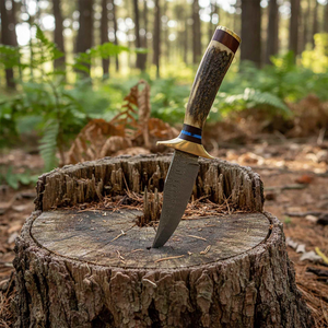 Couteau de chasse et de camping en acier Damas forgé à la main, lame fixe, vente en gros, couteau de survie et de bushcraft personnalisé pour l'extérieur avec étui en cuir - Product Image 5