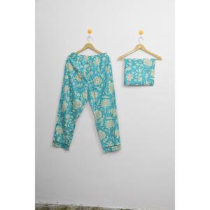 High Quality Indian Hand Block Printed Cotton <b>Pajama</b> Set Floral Print Sleepwear Turn-Down Collar Three Piece Loungewear - Product Image 3