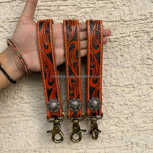 พวงกุญแจหนังแบบมีสายรัดสำหรับอุปกรณ์เสริมพวงกุญแจหนังลายดอกไม้ - Product Image 4