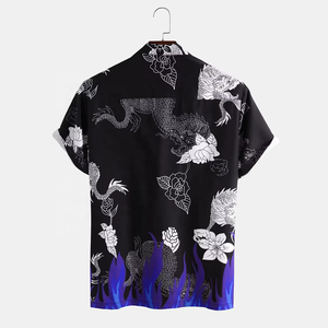 Chemise homme à manches courtes boutonnée, imprimé dragon noir personnalisé, sublimation numérique hawaïenne, été - Product Image 2