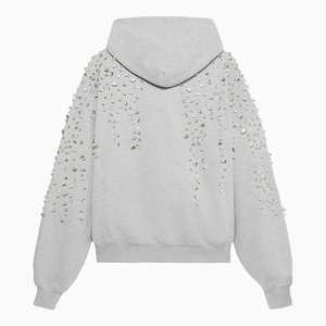 Sudadera con capucha de hombre con pedrería, de peso pesado, oversize, estilo streetwear, con lavado desgastado, diseño de cristal, etiqueta personalizada, ropa al por mayor OEM - Product Image 6