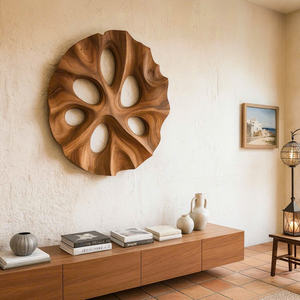 Sculpture murale en bois massif, design moderne de luxe, art mural en bois pour la décoration intérieure du salon, sculpture en relief sculptée à la main - Product Image 1