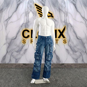 CLOVIX SPORTS Pantalones Cargo de Mezclilla para Hombre, Multibolsillos, Azul Lavado, Estilo Urbano Holgado, Logotipo Personalizado, Venta al por Mayor - Product Image 2