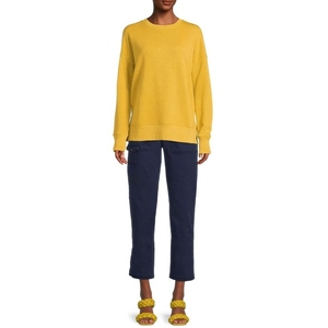 Sudadera de punto amarilla lisa de cuello redondo extragrande para mujer, manga larga, corte regular, algodón transpirable, para otoño - Product Image 2