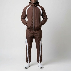 Ensemble de survêtement pour homme à rayures noires et blanches avec capuche, veste coupe-vent à fermeture éclair intégrale et pantalon, sportif, décontracté, séchage rapide, en polyester - Product Image 5