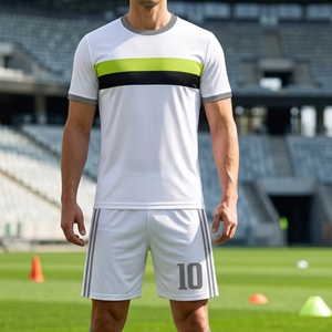 High demand White Soccer Uniform Set <b>Lime</b> Green Stripe Sublimated Football Jersey & shorts - Professional teamwear - Product Image 4