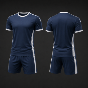Men's Navy Blue <b>Soccer</b> Uniform Set with White Stripes Crew Neck Short Sleeve Moisture Wicking Athletic Fit All Seasons - Product Image 1