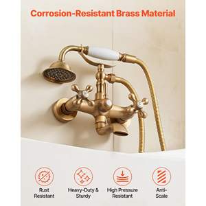 Robinet de baignoire à pieds en or brossé vintage, kit de douche, robinet de baignoire mural, douchette à main, 360 D0100X3KHVX - Product Image 5