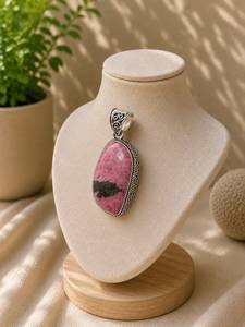 Collier en rhodonite naturelle de qualité supérieure, fait main, plaqué argent, serti clos, magnifique, vente en gros directe usine - Product Image 3