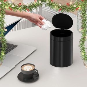 Mini Cestino per Rifiuti da Scrivania in Acciaio Inox da 1,5L, Contenitore per Rifiuti da 0,4 Galloni con Coperchio a Scatto, Stile Country - Product Image 2