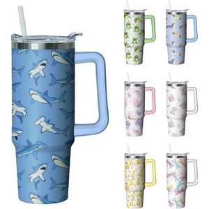 Tumbler Isolato in Acciaio Inox da 30 oz con Manico e Cannuccia, Design Squalo, Tazza da Viaggio per Caffè e Bottiglia d'Acqua per Regali - Product Image 1