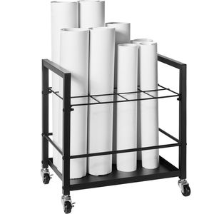 Chariot de rangement mobile en métal à 12 compartiments pour plans, cartes et affiches, avec roulettes, pour un rangement pratique - Product Image 5