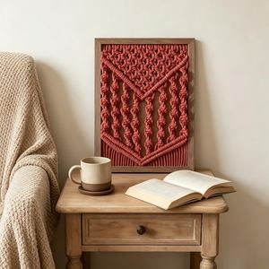 Tapiz de Macramé para Pared, Textil de Fibra con Extremos Rectos y Flecos, Arte de Cuerda Bohemia para Decoración del Hogar Estilo Escandinavo - Product Image 3