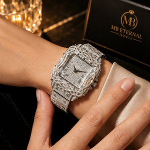 Montre de luxe MB ETERNAL JEWELS avec diamants, acier inoxydable, cadran carré analogique à quartz, chiffres romains, 40 mm, verre saphir, unisexe - Product Image 2