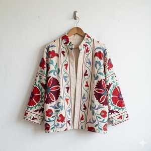 Handcrafted <b>Velvet</b> Duck Suzani Animal Button <b>Jacket</b> Boho Winter Warm Coat Chic Artisan Outerwear Handmade Gift - Product Image 3